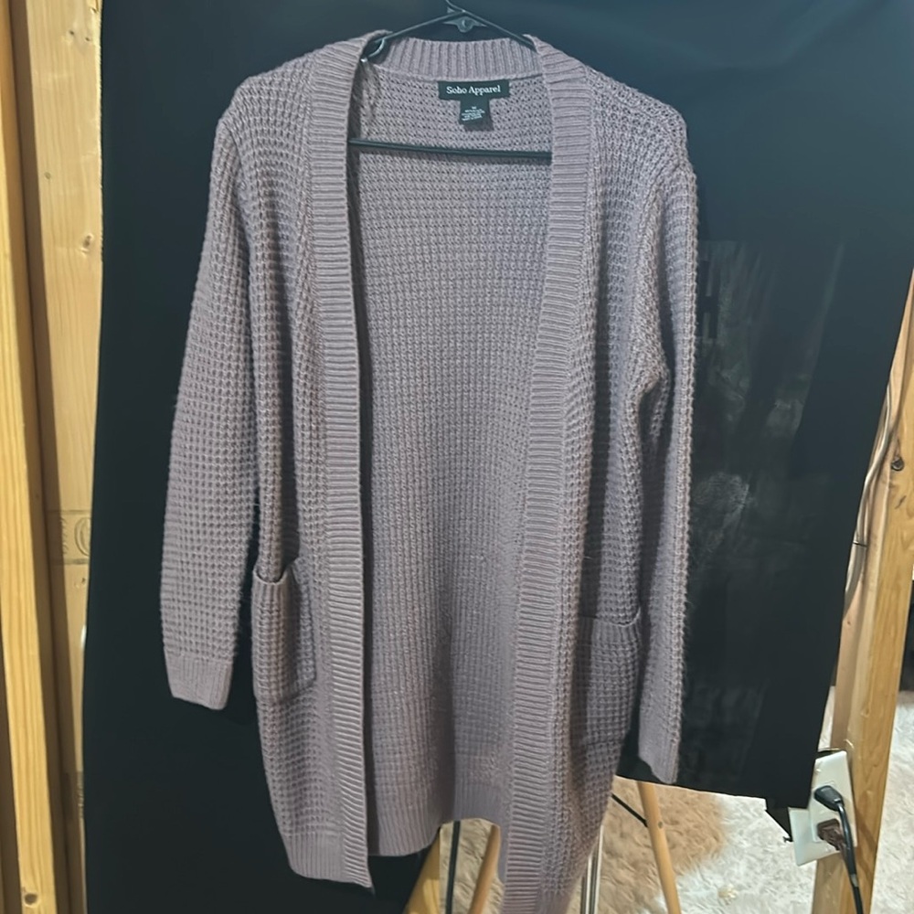 Soho Apparel purple/lavender cardigan mid thigh length